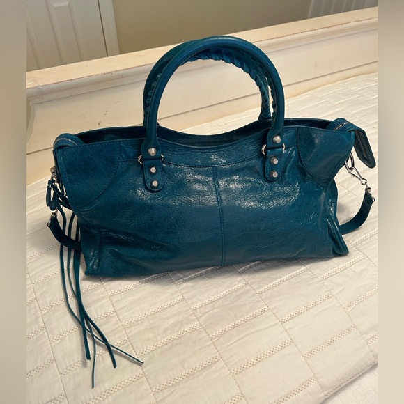 🩵HTF Balenciaga Part Time Silver ToneHardware Blue Lagoon with extra Tassel NWT🩵 - Picture 3 of 14